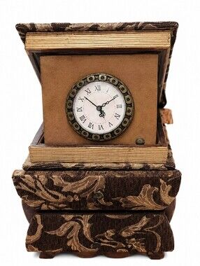 Vintage Rustic Wooden Jewelry Box with Quartz Clock – Ornate Decorative Trinket